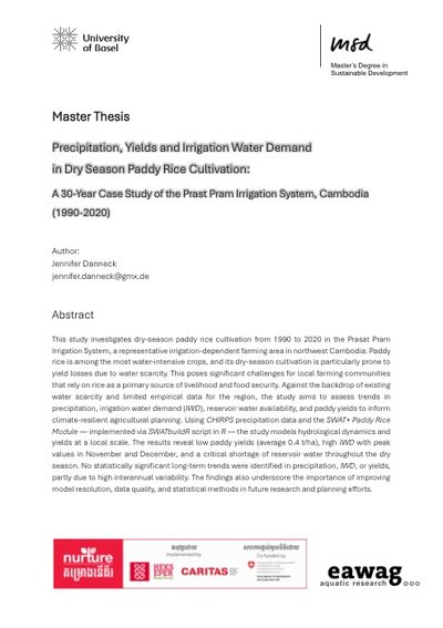 Cover – Precipitation, Yields and Irrigation Water Demand in Dry Season Paddy Rice Cultivation: A 30-Year Case Study of the Prast Pram Irrigation System, Cambodia (1990–2020)